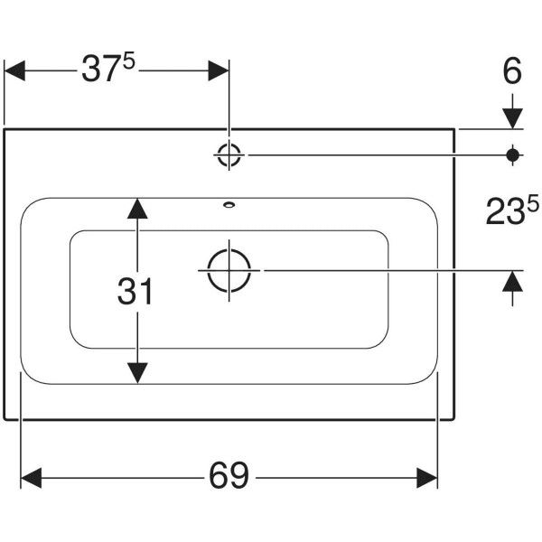 Geberit 124575000 pultra ültethető mosdó 75x48,5cm