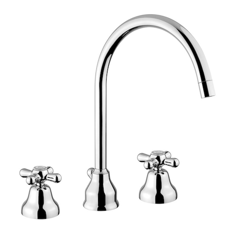 BUGNATESE 017CODO Bugnatese Old'800 Magas 3 üléses mosdócsaptelep leeresztővel fehér-arany színben