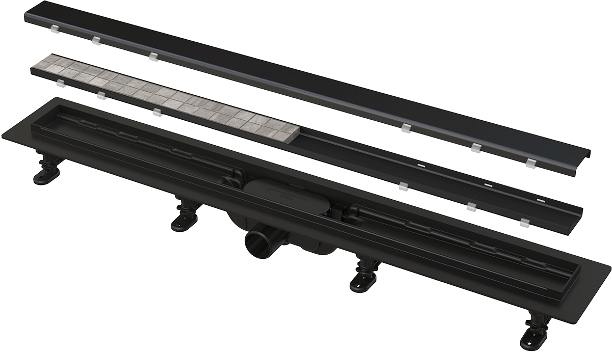 Alcaplast APZ19BLACK-850 SIMPLE Műanyag zuhanyfolyóka peremmel, kétoldalú ráccsal MATT FEKETE