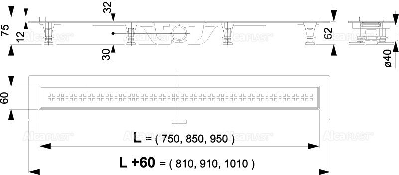 ALCAPLAST APZ9 Simple MŰANYAG Zuhanyfolyóka ROZSDAMENTES MATT RÁCCSAL APZ9-950M