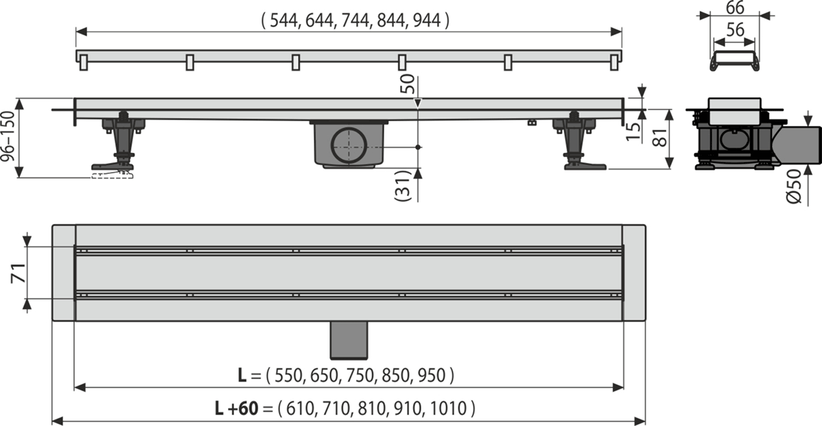 Alcaplast APZ13-Double9 650 Fit and Go zuhanyfolyóka, kétoldalú Double ráccsal