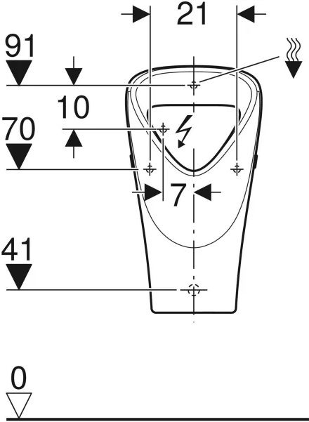 Geberit 501.666.00.1 Selnova háromszögletű vizelde, hátsó bekötésű, hátsó vagy alsó kifolyású